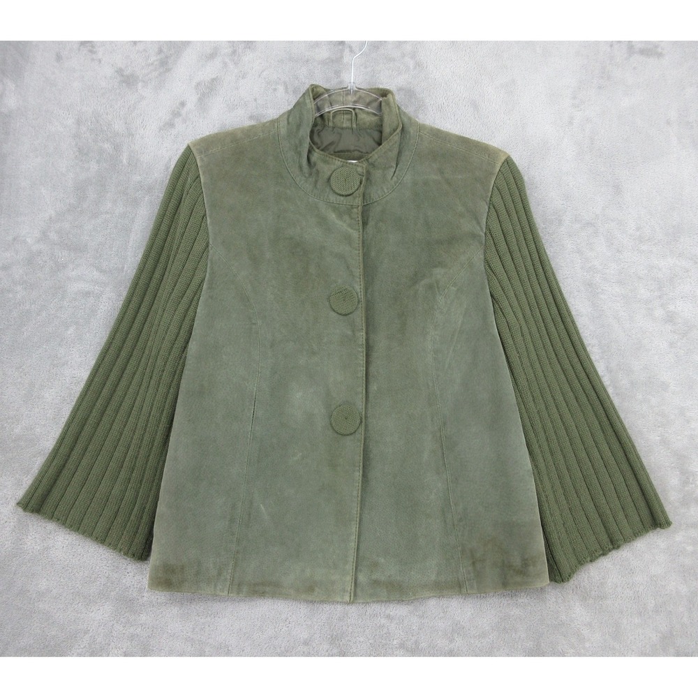 Coldwater Creek Jacket Womens Size M Suede Leather Knit Mixed Media Jacket Green